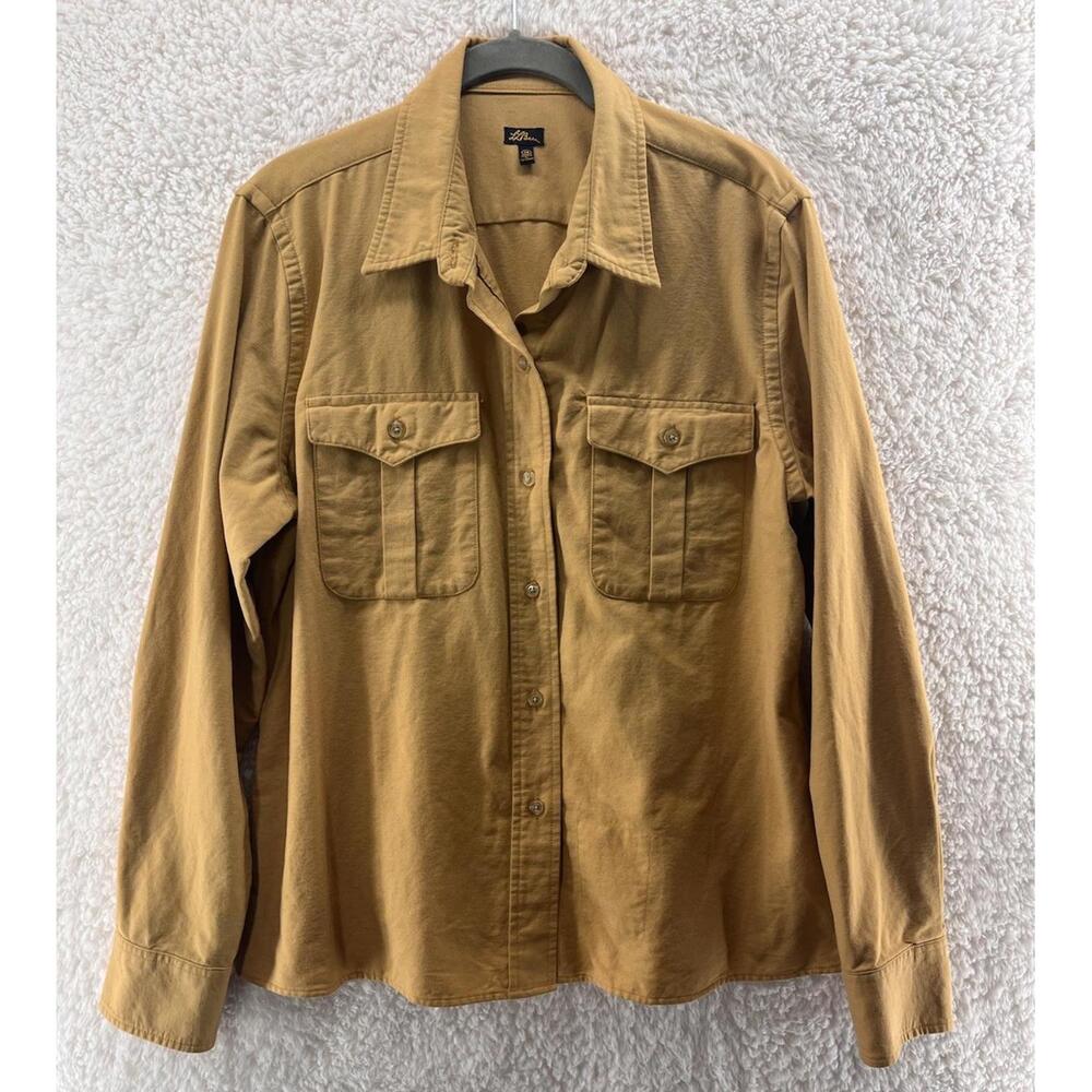 LL BEAN Shirt Women's Size 14 Button Down Long Sleeve Cotton Yellow